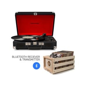 Crosley Cruiser Bluetooth Portable Turntable - Black + Bundled Record Storage Crate