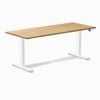 Desky Dual Light Oak Rubberwood Sit Stand Desk 180x75cm White Frame Leg