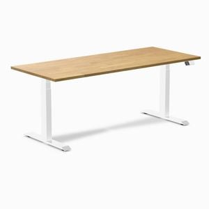 Desky Dual Light Oak Rubberwood Sit Stand Desk 180x75cm White Frame Leg