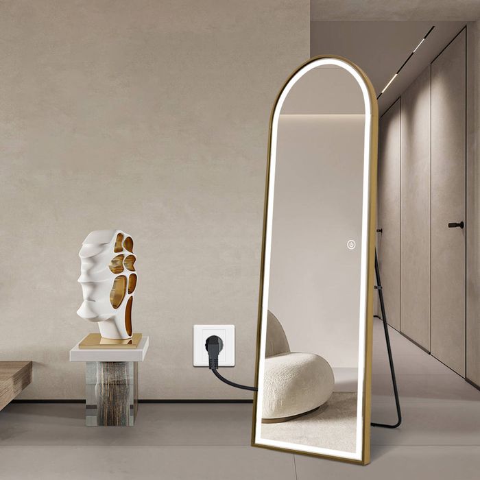 Best World Full Length Arched LED Mirror 180cm x 80cm Freestanding Wall Mounted Gold Frame Dimmable