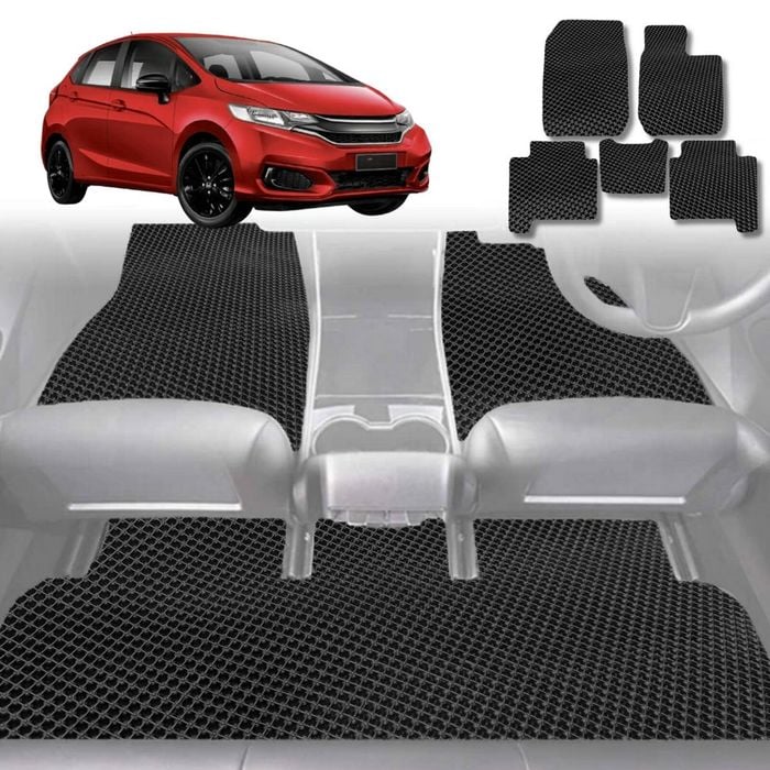 6D Diamond Car Floor Mats for Honda Jazz 2014-2021-Full Set-Black-Outback GT