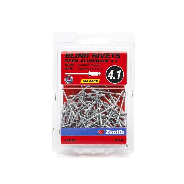 Zenith Blind Rivet Open Alum 1/8"D x 1/16"G 100pk