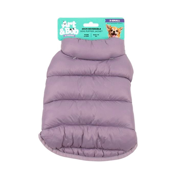 Art & Bob 20cm Lilac X-Small Reversible Puffer Dog Jacket