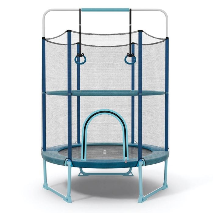 Costway 215cm Kids Trampoline Mini Bouncer W/gymnastic Bar Blue
