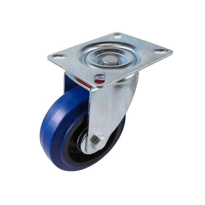 Easyroll 100mm 150kg Blue Elastic Rubber Swivel Plate Castor
