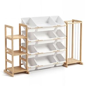 Playpals Kids Toy Storage Organizer w/ 12 Toy Storage Bins, Side Shelves and Stuffed Animal Storage