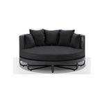 Cannes Outdoor Round Aluminium And Rope Daybed Lounge In White And Charcoal-Charcoal - Carbon Grey Rope - Denim Cushions