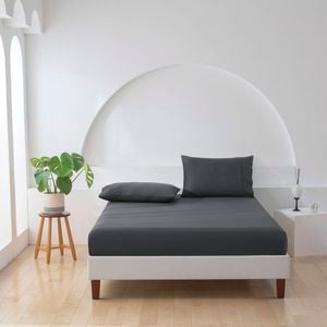 Essn 500tc Cotton Sateen Fitted Sheet Set Charcoal- King
