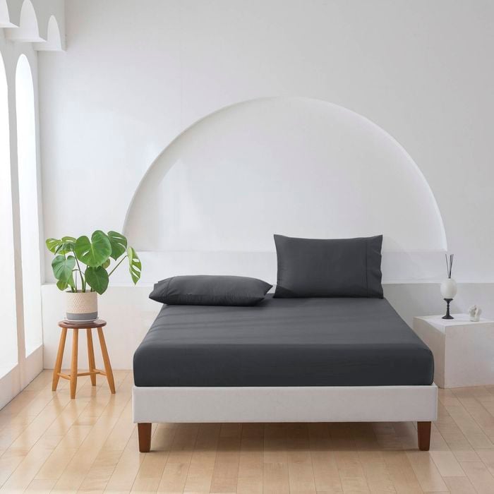 Essn 500tc Cotton Sateen Fitted Sheet Set Charcoal- King