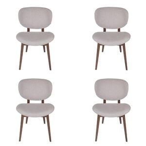 Sk Designer Living | Pack Of 4 | Nobu Dining Chair | Walnut Legs - Light Grey Fabric