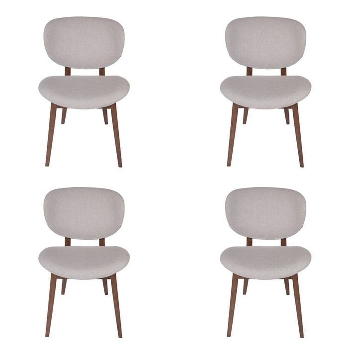 Sk Designer Living | Pack Of 4 | Nobu Dining Chair | Walnut Legs - Light Grey Fabric