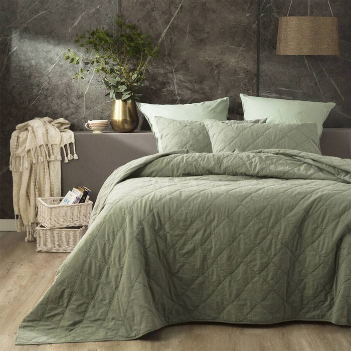 Renee Taylor Single/Double Attwood Cotton Quilted Coverlet Set Fern