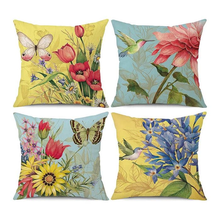 Catzon 4 Pcs Linen Throw Pillow Covers Watercolor Flower for Bed Sofa Decor 45X45cm