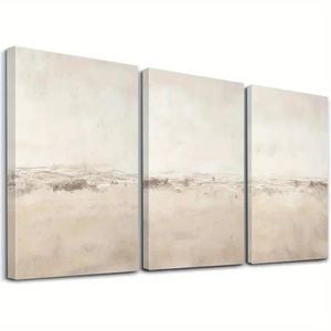3pcs Beige & Brown Art Print 100% Australian Made 3 x 60x90cm  (Stretched)