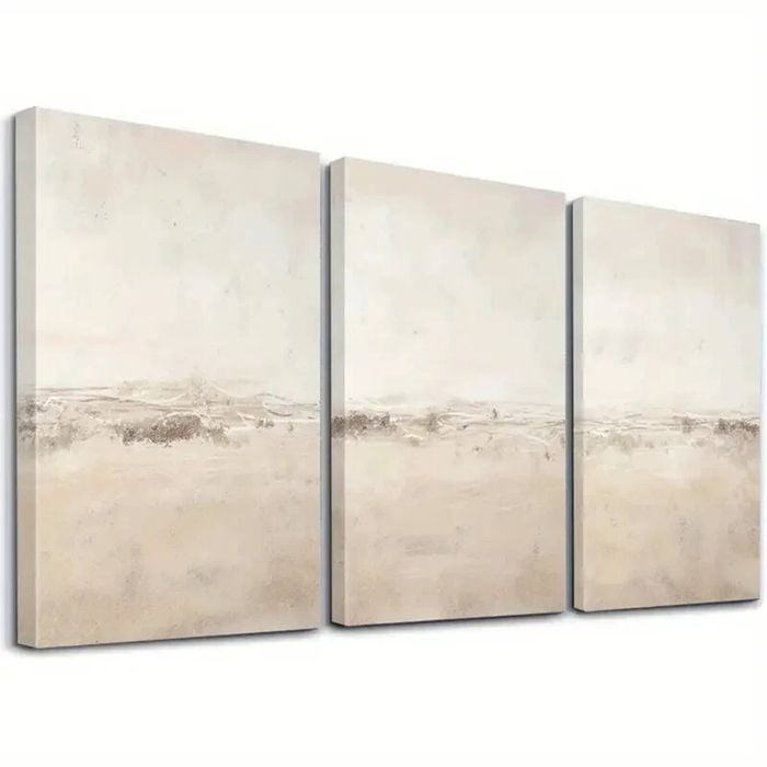 3pcs Beige & Brown Art Print 100% Australian Made 3 x 60x90cm  (Stretched)