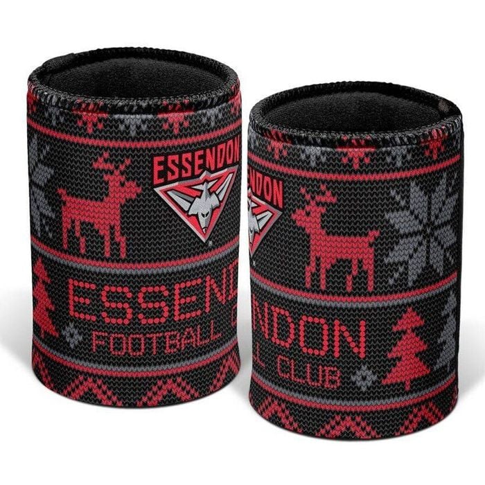 AFL Christmas Stubby Cooler - Essendon Bombers - Rubber Base - XMAS