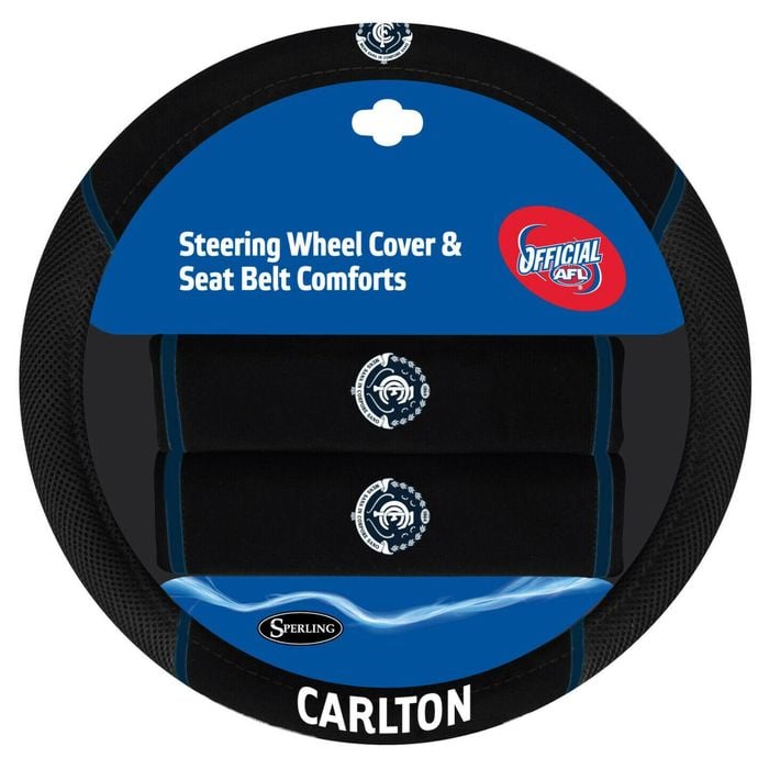 Carlton Blues Official Afl Steering Wheel Cover And Seat Belt Cover Set