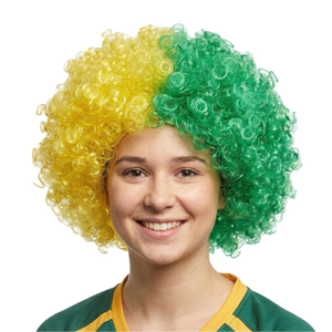 DELUXE AUSSIE AFRO WIG Costume Party Fancy Curly Hair Disco Dress Australia Day - Green/Gold