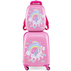 Costway 2pcs Kids Luggage Set Suitcase & Backpack Unicorn Travel Bag