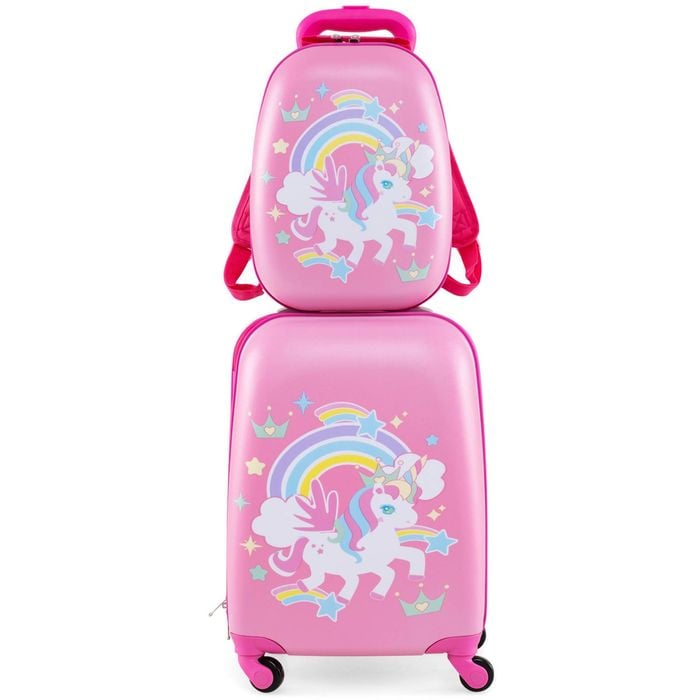 Costway 2pcs Kids Luggage Set Suitcase & Backpack Unicorn Travel Bag
