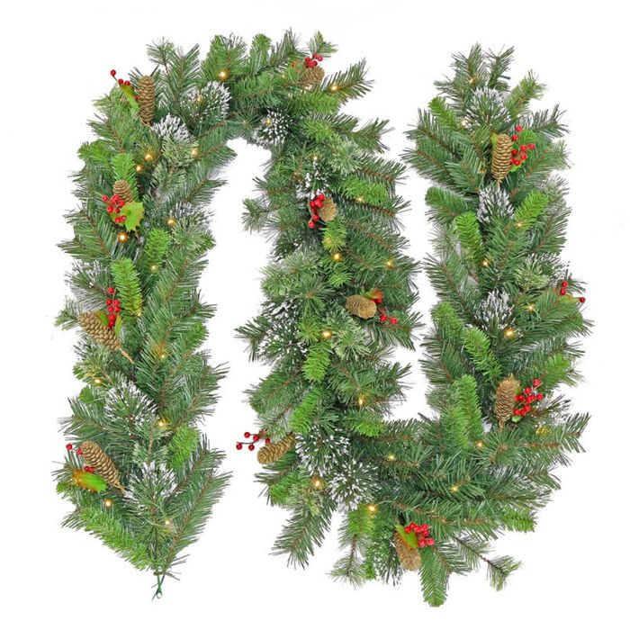 Christabelle 2.7m Christmas Garland with LED Lights Snow Berries Pine Cones Tree Decoration Ornament