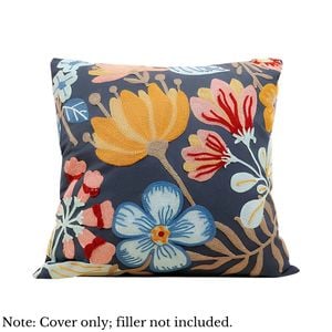 Anypillow Pillowcase Dark Blue Floral Embroidered Decorative Cushion Cover