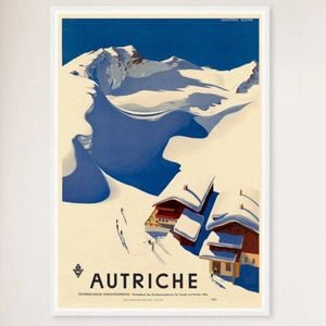 Galrie Austria Autriche Vintage Ski Poster -Retro Art from the Mid-20th Century Artwork, White Frame, A2 42 x 60cm (16 x 24inch)