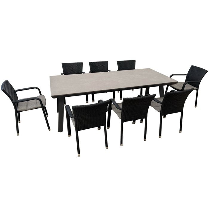 FurnitureOkay Richmond-Capri 9-Piece Sintered Stone Outdoor Dining Setting
