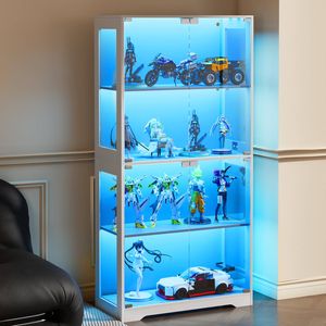 Advwin 4 Tier Display Cabinet Tall Storage Bookshelf Organizer Hallway Storage Cabinet White