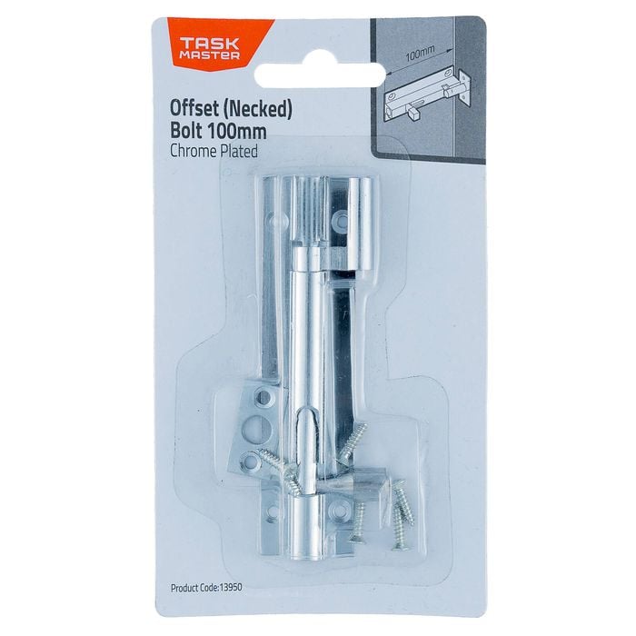 Taskmaster 100mm Chrome Plated Offset Necked Barrel Bolt