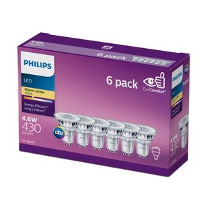 Philips GU10 LED 430Lm Warm White 4.6W Spot - 6 Pack
