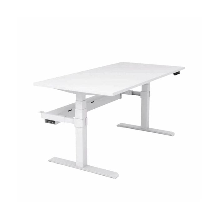 Olg Agile Motion Plus Round Leg White Frame White Top With Cable Management Height Adjustable Desk L1200mm X W600mm