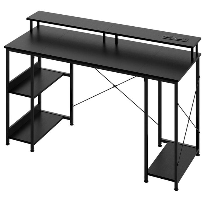 Levede 140cm Computer Desk With Power Outlets And Led Lights Black