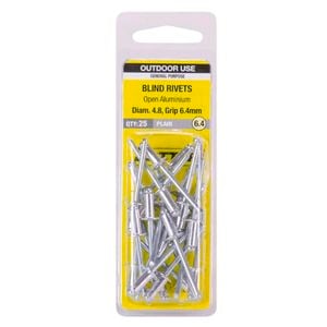 Otter 4.8 x 6.4mm Open Aluminium Blind Rivets - 25 Pack