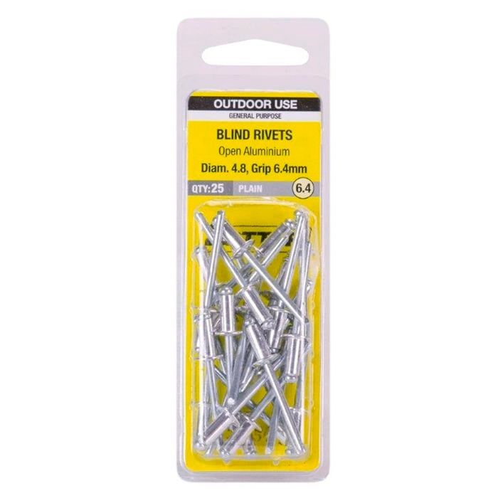 Otter 4.8 x 6.4mm Open Aluminium Blind Rivets - 25 Pack