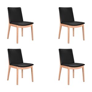 Japandi 4pc Set Leather Seat Dining Chair Black