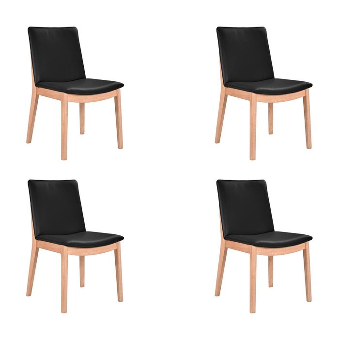 Japandi 4pc Set Leather Seat Dining Chair Black