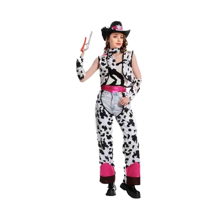 More Than Party Cowgirl Costume Cowprint Design Pink Details Adult Outfit XS/S
