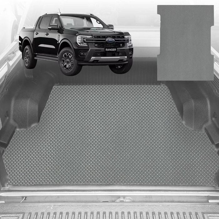 6D Diamond Ute Tub Mat for Ford Ranger Dual Cab 2022-Current (with Factory Plastic Tub Liner) - Grey