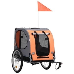 vidaXL Pet Bike Trailer Foldable Dog Stroller Bicycle Carrier Orange and Grey