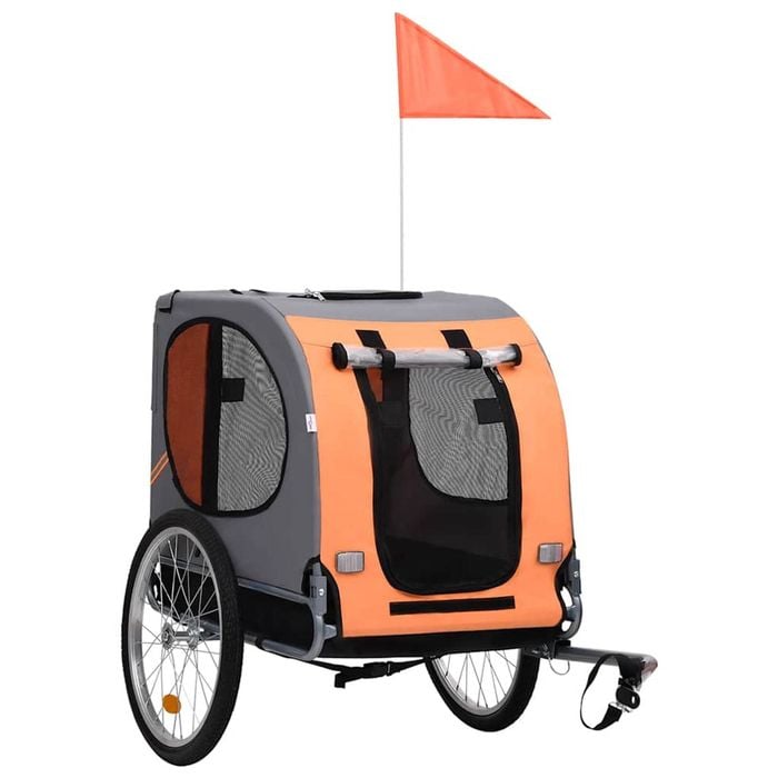 vidaXL Pet Bike Trailer Foldable Dog Stroller Bicycle Carrier Orange and Grey