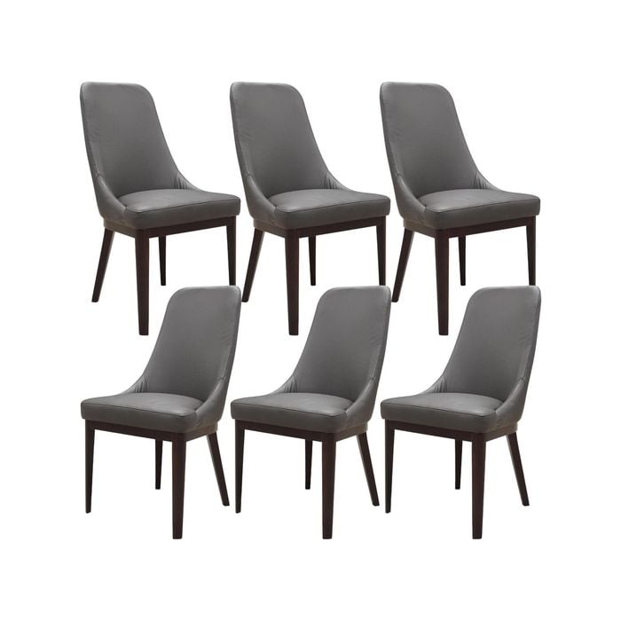 Claire Set of 6 Dining Chair Genuine Leather Solid Rubber Wood Frame Dark Brown