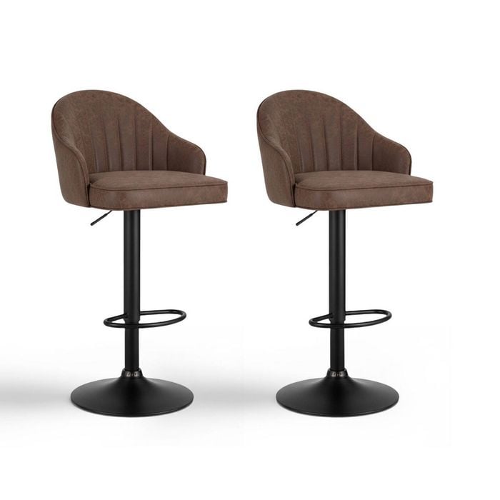 Artiss Bar Stools 2x Gas Lift Leather Shell Brown