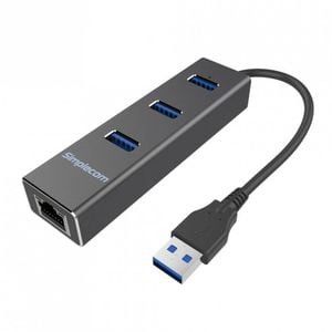 Simplecom Chn410 Black Aluminium 3 Port Usb 3.0 Hub With Gigabit Ethernet Adapter 1000mbps For Pc Mac (ls)