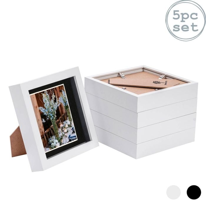Nicola Spring 5 Piece 6 x 6 3D Shadow Box Photo Frame Set - Craft Display Picture Frame with 4 x 4 Mount - White