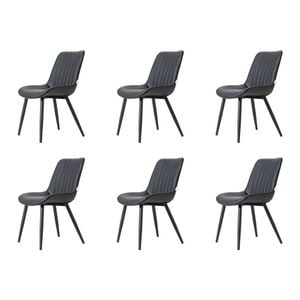 Familand Dining Chairs Set of 6 Padded Seat Kitchen Living Room Chair Leather in Black