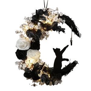 Lifebay Gothic Cat Moon Wreath Door Hanging Decor