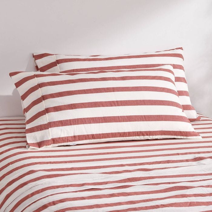 Dreamaker Cove Washed Cotton Yarn Dyed Wide Stripe King Pillowcase Rust Twin Pack