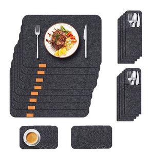 Catzon 8PC Felt Placemats Coasters Cutlery Heat-Resistant Non-Slip Dark Gray