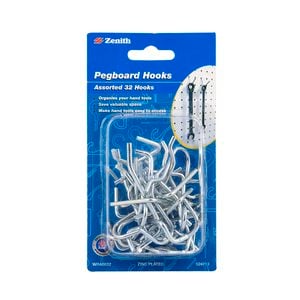 Zenith Zinc Plated Assorted Pegboard Hooks - 32 Pack